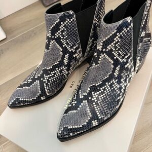 Marc Fisher Black and White Ankle Boots with Snakeskin Print